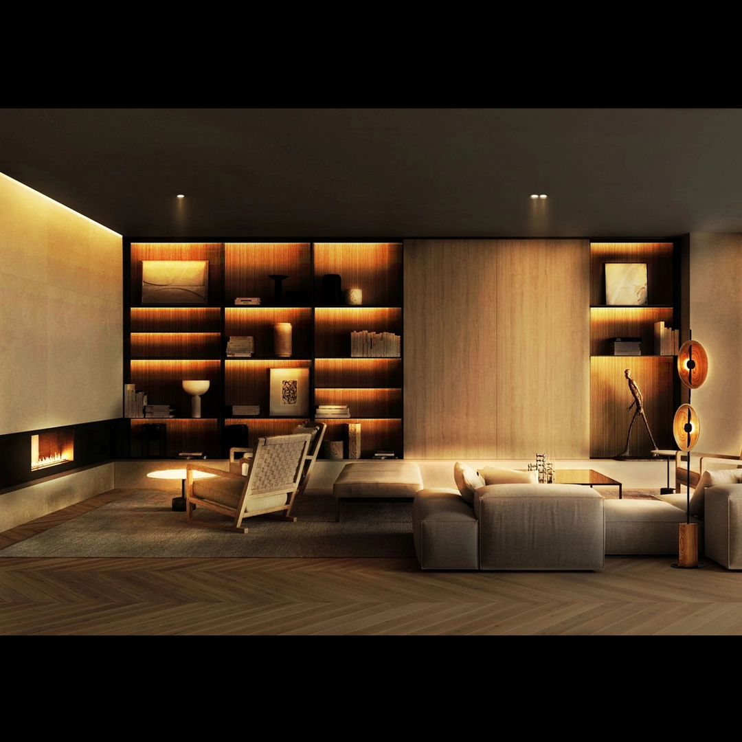 Contemporary Balmain led strip light illuminating living room