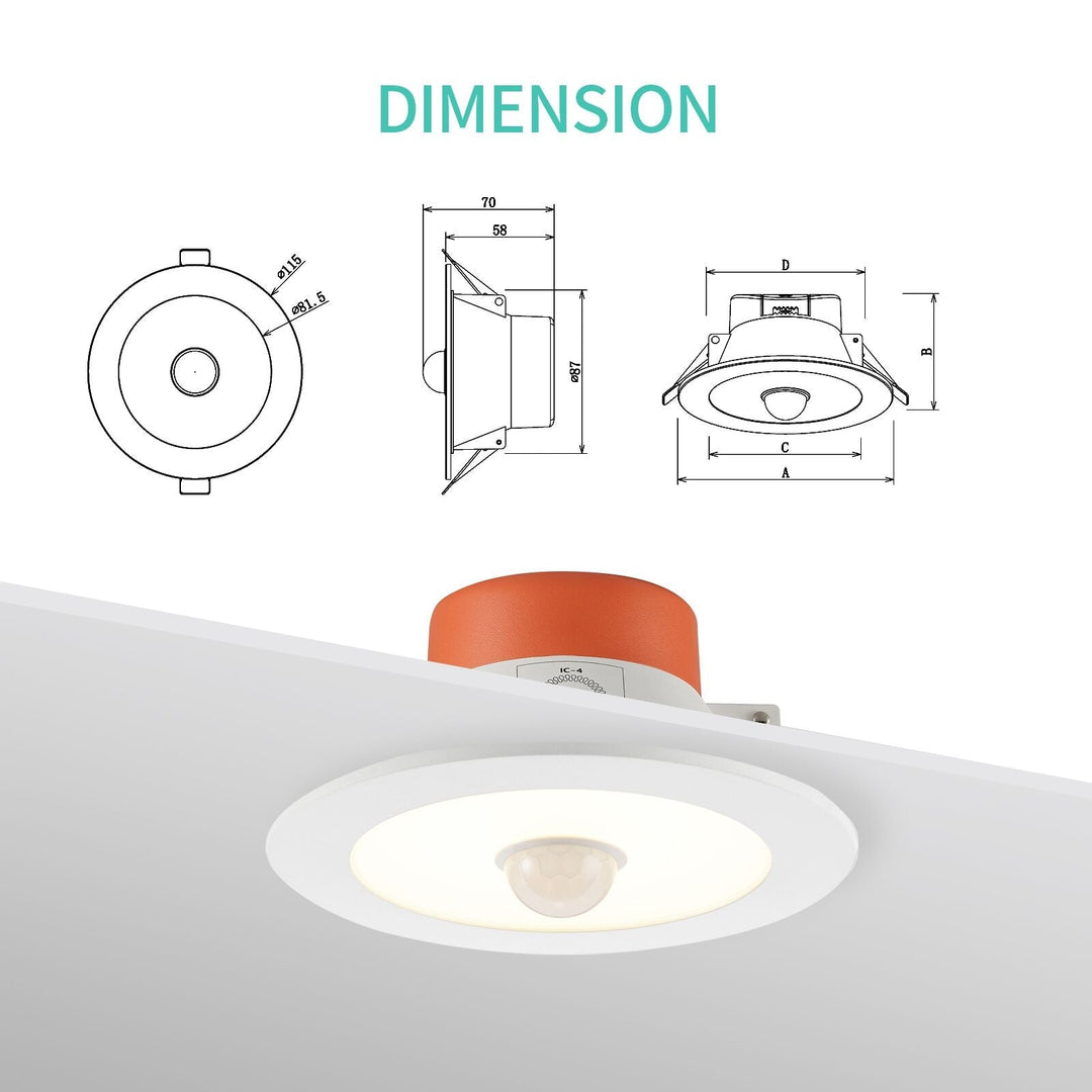 Daintree PIR Sensor Downlight - 90mm Cutout - 70mm Height - Motion Sensor - IP54 - Tricolour - 10W