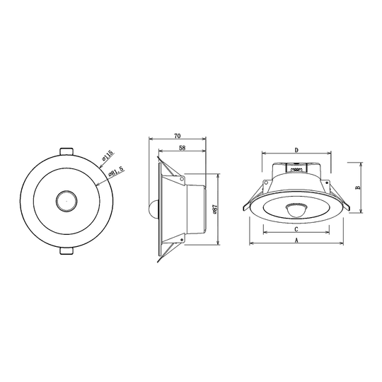 Daintree PIR Sensor Downlight - 90mm Cutout - 70mm Height - Motion Sensor - IP54 - Tricolour - 10W