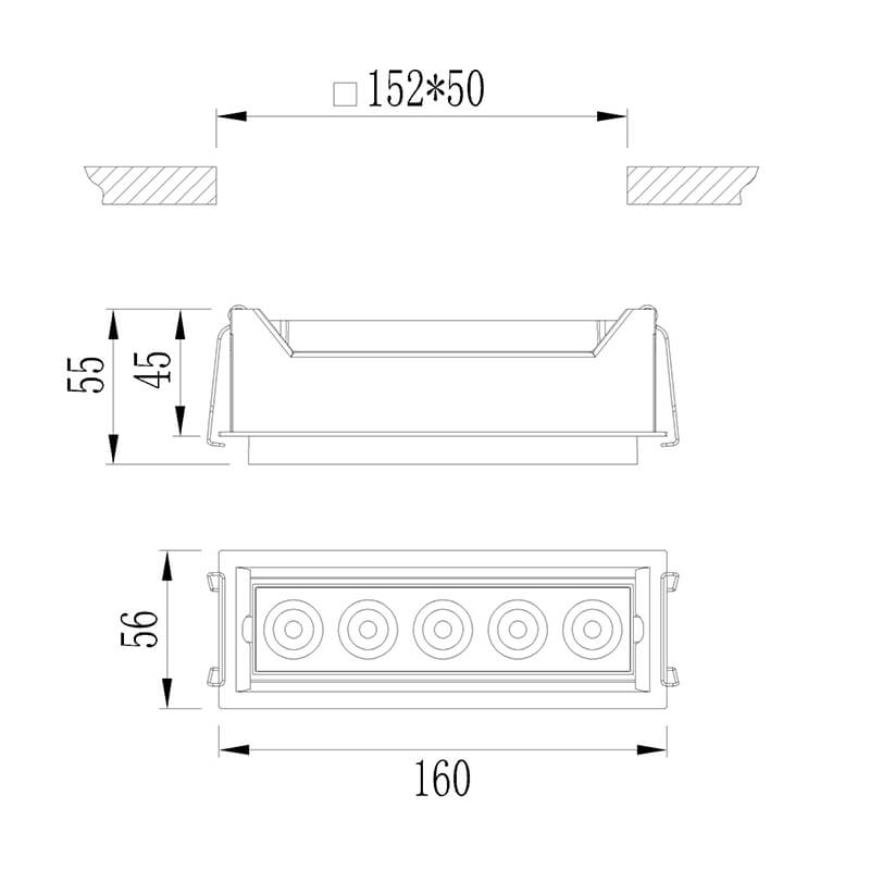 The gimble downlight has a width of only 56mm, which is suitable for the place of a narrow ceiling.