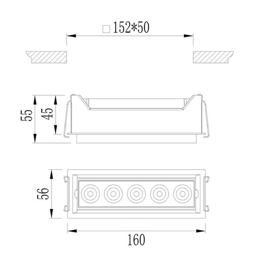 The gimble downlight has a width of only 56mm, which is suitable for the place of a narrow ceiling.
